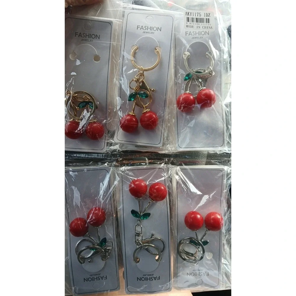 Cherry Charm Keychain Purse Charm Silver Tone Or Gold Tone Hardware